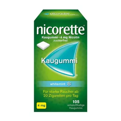 goma de mascar nicorette menta branca, 4 mg de nicotina, 105 peças goma de mascar nicorette menta branca, 4 mg de nicotina, 105 peças