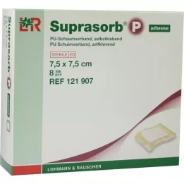 SUPRASORB P PU-Almofada de espuma auto-adesiva 7,5x7,5 cm, 8 pcs