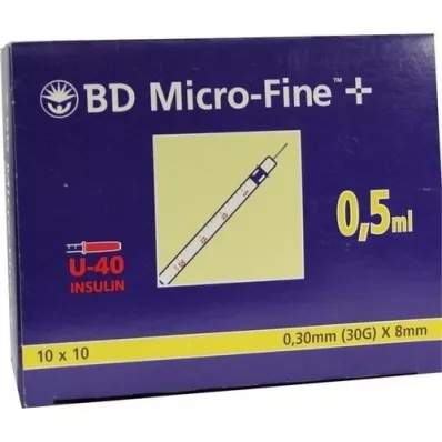 BD MICRO-FINE+ Insulinspr.0.5 ml U40 8 mm, 100X0.5 ml