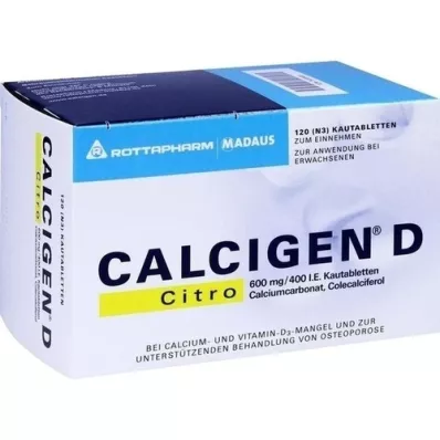 CALCIGEN D Citro 600 mg/400 U.I. Comprimidos mastigáveis, 120 Cápsulas