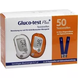 GLUCO TEST Tiras-teste de glucose no sangue Plus, 50 unidades