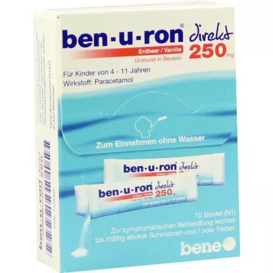 Ben-U-Ron direto 250 mg grânulos morango/baunilha, 10 unidades Ben-U-Ron direto 250 mg grânulos morango/baunilha, 10 unidades