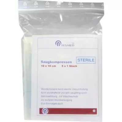 Compressas de sucção 10x10cm estéreis (5x1 unid) Compressas de sucção 10x10cm estéreis (5x1 unid)