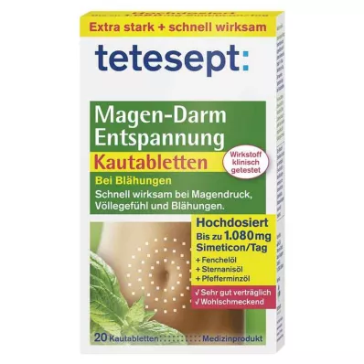 TETESEPT Comprimidos mastigáveis de relaxamento gastrointestinal, 20 unidades TETESEPT Comprimidos mastigáveis de relaxamento gastrointestinal, 20 unidades