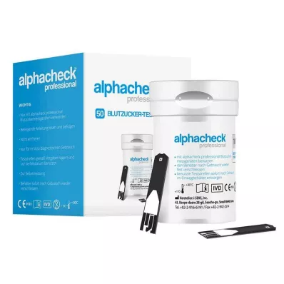 ALPHACHECK Tiras de teste de glucose no sangue profissionais, 50 unidades ALPHACHECK Tiras de teste de glucose no sangue profissionais, 50 unidades
