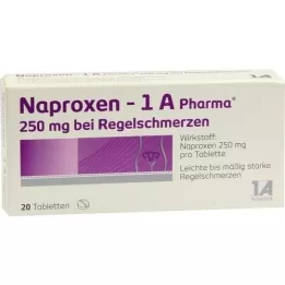 NAPROXEN-1A Pharma 250 mg comprimidos para dores menstruais, 20 unidades