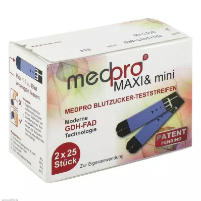 MEDPRO Maxi & mini tiras-teste de glucose no sangue, 2X25 pcs MEDPRO Maxi & mini tiras-teste de glucose no sangue, 2X25 pcs