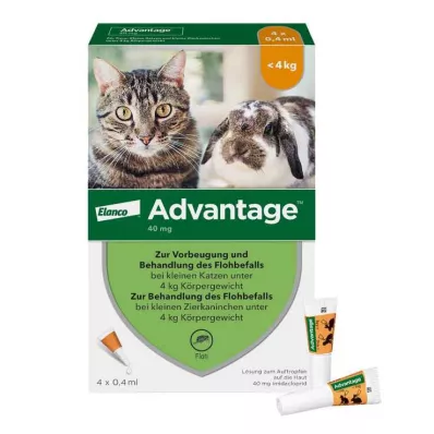 Advantage 40 para gatos pequenos e coelhos ornamentais com menos de 4 kg, 4X0,4 ml Advantage 40 para gatos pequenos e coelhos ornamentais com menos de 4 kg, 4X0,4 ml