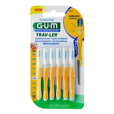 GUM Interdental Trav-Ler 1,3mm amarelo abeto + 6 tampas, 6 unid GUM Interdental Trav-Ler 1,3mm amarelo abeto + 6 tampas, 6 unid