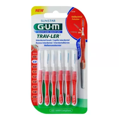 GUM Vela Interdental Trav-Ler 0,8mm vermelha + 6 cápsulas, 6 unid