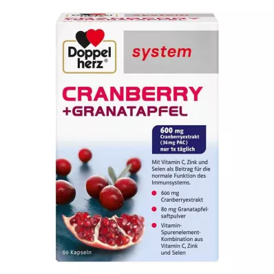Cápsulas de cranberry + romã sistema Doppelherz, 60 peças Cápsulas de cranberry + romã sistema Doppelherz, 60 peças