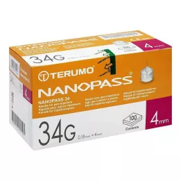 TERUMO NANOPASS 34 Agulha para caneta 34 G 0,18x4 mm, 100 unidades