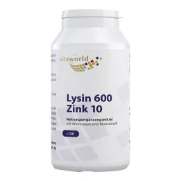 LYSIN 600 mg mais cápsulas de zinco 10 mg, 120 cápsulas