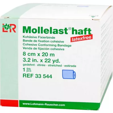 MOLLELAST ligaduras adesivas sem látex 8 cmx20 m azul, 1 pc