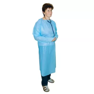 Avental descartável PE azul 120 cm não estéril com mangas, 1 peça Avental descartável PE azul 120 cm não estéril com mangas, 1 peça