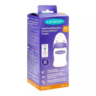LANSINOH Garrafa de gargalo largo de 160 ml com tetina S, 1 unidade LANSINOH Garrafa de gargalo largo de 160 ml com tetina S, 1 unidade