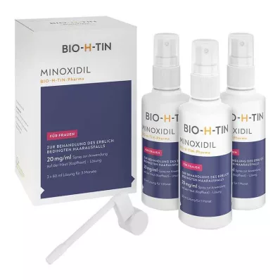 Minoxidil BIO-H-TIN-Pharma 20 mg/ml spray para mulheres, 3X60 ml Minoxidil BIO-H-TIN-Pharma 20 mg/ml spray para mulheres, 3X60 ml