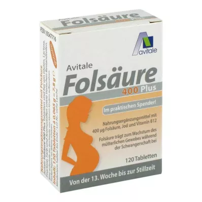 Comprimidos de ácido fólico 400 Plus B12 + iodo, 120 unidades Comprimidos de ácido fólico 400 Plus B12 + iodo, 120 unidades