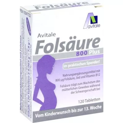 FOLSÄURE 800 Plus B12+Iodine Tablets, 120 Cápsulas