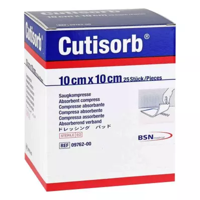 CUTISORB Compressas de aspiração estéreis 10x10 cm, 25 unidades