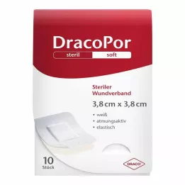 DRACOPOR Pensos para feridas 3,8x3,8 cm estéreis, 10 unid