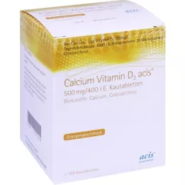 CALCIUM VITAMIN D3 acis 500 mg/400 U.I. comprimidos mastigáveis, 100 unid