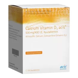 CALCIUM VITAMIN D3 acis 500 mg/400 U.I. comprimidos mastigáveis, 100 unid