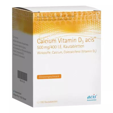 CALCIUM VITAMIN D3 acis 500 mg/400 U.I. comprimidos mastigáveis, 100 unid CALCIUM VITAMIN D3 acis 500 mg/400 U.I. comprimidos mastigáveis, 100 unid