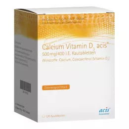 CALCIUM VITAMIN D3 acis 500 mg/400 U.I. comprimidos mastigáveis, 120 unid