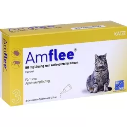 AMFLEE 50 mg solução para unção punctiforme para gatos, 3 unid