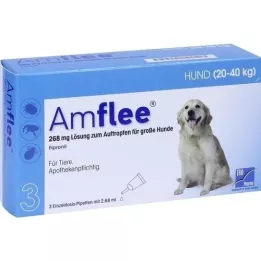 AMFLEE 268 mg solução para unção punctiforme para cães de grande porte 20-40kg, 3 unid