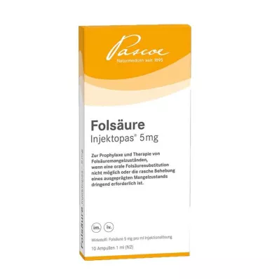 Solução injetável de ácido fólico Injectopas 5 mg, 10 unidades