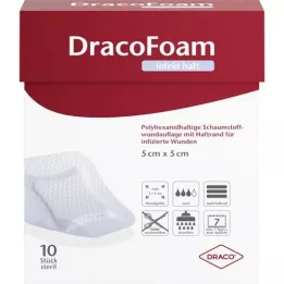 DRACOFOAM Infekt haft Foam Wound Dressing 5x5 cm, 10 pcs