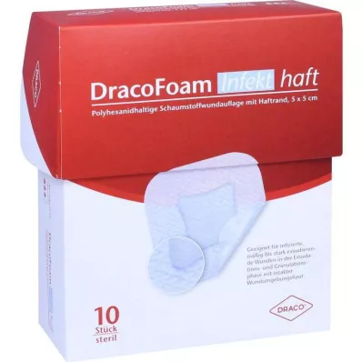 Espuma infecciosa Dracofoam para tratamento de feridas, 5x5 cm, 10 unidades Espuma infecciosa Dracofoam para tratamento de feridas, 5x5 cm, 10 unidades