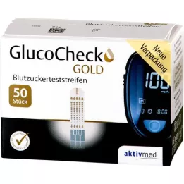 GLUCOCHECK GOLD Tiras de teste de glucose no sangue, 50 unidades