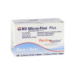 BD MICRO-FINE+ 8 agulhas para canetas 0,25x8 mm, 100 unid