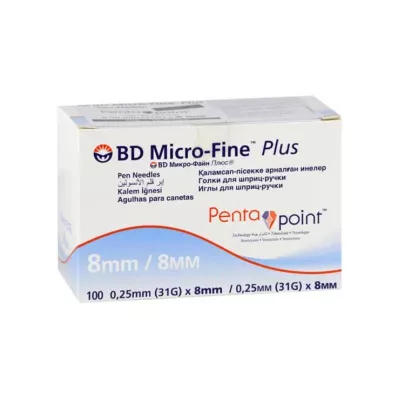 BD Micro-Fino + 8 agulhas 0,25x8 mm, 100 unid BD Micro-Fino + 8 agulhas 0,25x8 mm, 100 unid