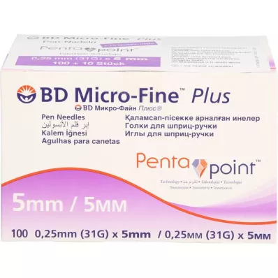 BD MICRO-FINE+ 5 agulhas para canetas 0,25x5 mm 31 G, 100 unid