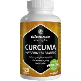 CURCUMA+PIPERIN+Cápsulas veganas de vitamina C, 120 unid