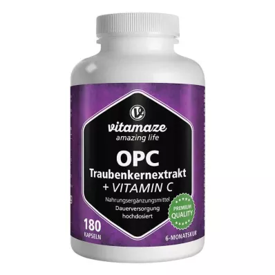 OPC Extrato de semente de uva em altas doses + cápsulas de vitamina C, 180 peças OPC Extrato de semente de uva em altas doses + cápsulas de vitamina C, 180 peças