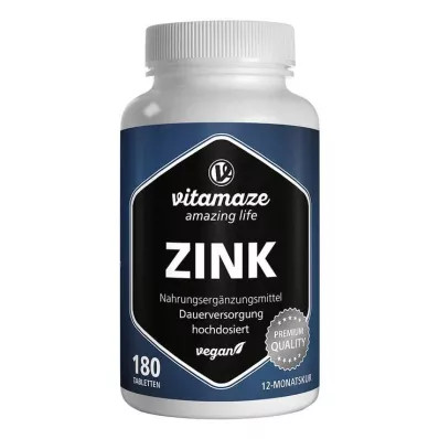 Comprimidos veganos de alta dose de zinco 25 mg, 180 unidades