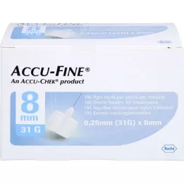 ACCU FINE Agulhas esterilizadas para canetas de insulina 8 mm 31 G, 100 pcs