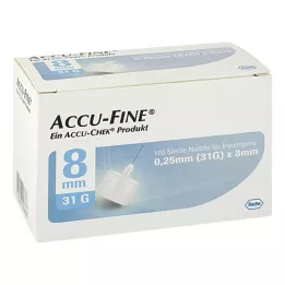 ACCU FINE Agulhas esterilizadas para canetas de insulina 8 mm 31 G, 100 pcs