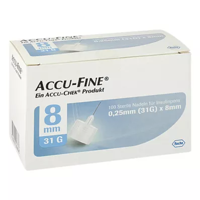 Agulhas estéreis Accu Fine para canetas de insulina 8 mm 31 G, 100 un Agulhas estéreis Accu Fine para canetas de insulina 8 mm 31 G, 100 un