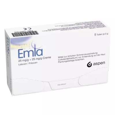 EMLA 25 mg/g + 25 mg/g creme + 12 pensos Tegaderm, 5X5 g EMLA 25 mg/g + 25 mg/g creme + 12 pensos Tegaderm, 5X5 g