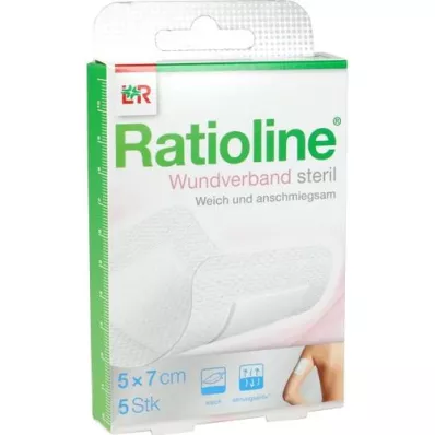 RATIOLINE Pensos para feridas 7x5 cm estéreis, 5 unid