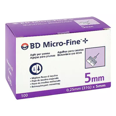 BD MICRO-FINE+ Agulhas para canetas 0,25x5 mm, 100 unidades BD MICRO-FINE+ Agulhas para canetas 0,25x5 mm, 100 unidades