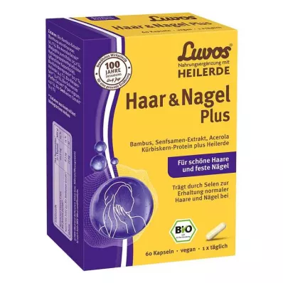 LUVOS Argila Curativa Orgânica para o Cabelo &amp; Cápsulas Nail Plus, 60 Cápsulas