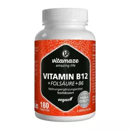 VITAMIN B12 1000 µg dose elevada + B9+B6 comprimidos vegan, 180 unid