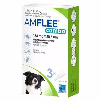 Amflee combo 134/120,6 mg solução spot-on para cães 10-20 kg, 3 unid Amflee combo 134/120,6 mg solução spot-on para cães 10-20 kg, 3 unid